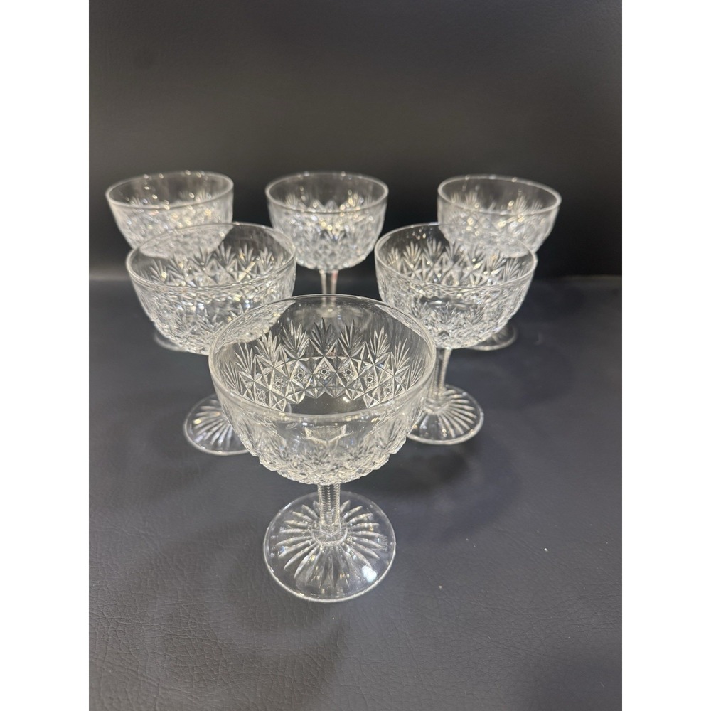 6 Signed Webb Brilliant Cut Glass Wine Goblets Glasses Vintage England G23
